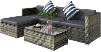 OUTSUNNY 5 Pieces Rattan Sofa Set Wicker Sectional Cushion Patio Mixed Grey