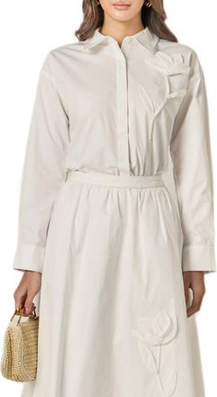 English Factory Appliqu&eacute; Long Sleeve Cotton Shirtdress in White at Nordstrom, Size X-Small