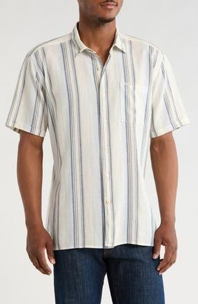 Barbour Westsand Regular Fit Stripe Short Sleeve Button-Up Shirt in Bleached Blue at Nordstrom Rack, Size Medium