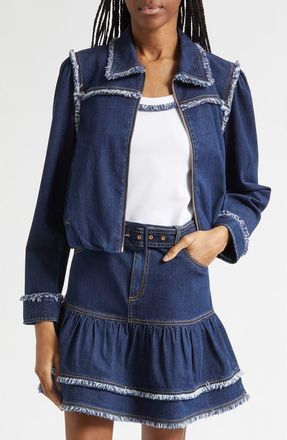 Cinq &agrave; Sept Indria Fringe Denim Jacket in Twilight at Nordstrom, Size Xx-Small