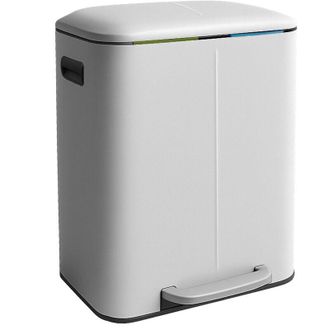 Relaxdays Cubo De Basura Relaxdays, 2 Compartimentos, 2 X 20 L, Cubos Extra&iacute;bles, Cierre Suave, Pedal, Metal, Blanco