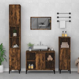 vidaXL Armario De Lavabo Madera Contrachapada Roble Ahumado 80x33x60cm Vidaxl
