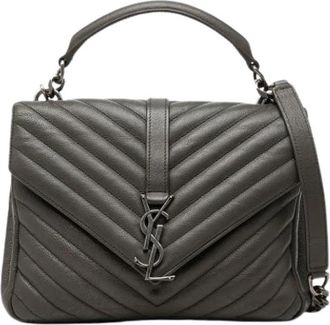 Saint Laurent Pre-owned College Satchel - Dames - Vintage Handtas - Grijs - ONE Size - Leer - Vintage