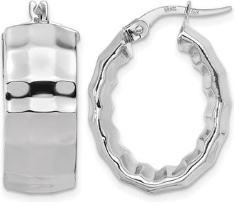 Diamond2Deal 14k White Gold Polished Textured Oval Hoop Earrings