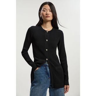 Karen Millen Dome Button Longline Knitted Cardi in Black at Nordstrom, Size X-Small