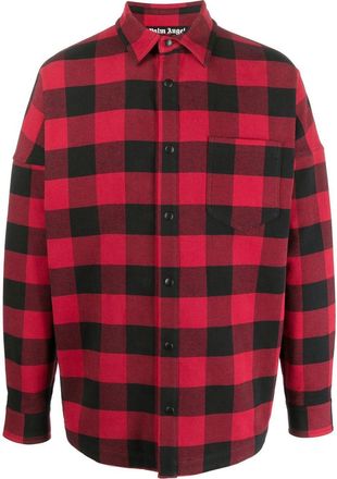 Palm Angels logo-print checked shirt - men - Cotton - L - Red