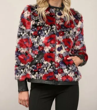 Fate Faux Leather Trim Fur Jacket In Black Multi
