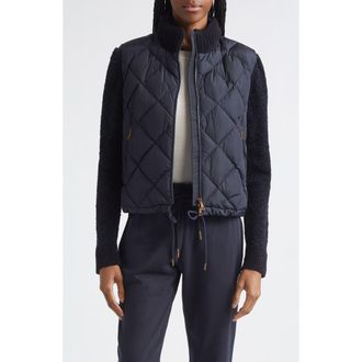Moncler Chenille Sleeve Quilted Down Jacket in Blue at Nordstrom, Size Medium