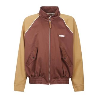 Marni Bomber Jackets, male, Brown, Size: M Green Leather Jacket with Shearling Panels