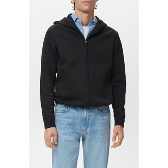 Mango Zip-Up Hoodie in Black at Nordstrom, Size Xx-Large