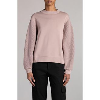 Moncler Mixed Media Virgin Wool & Cotton Sweatshirt in Etherea at Nordstrom, Size Large
