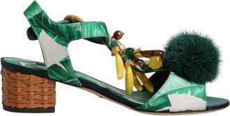 Dolce & Gabbana Groene Kristal Bont Versierde Sandalen Schoenen