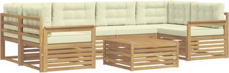 vidaXL Conjunto De Sof&aacute;s De Exterior 7 Uds. Blanco Y Crema Poli&eacute;ster Vidaxl