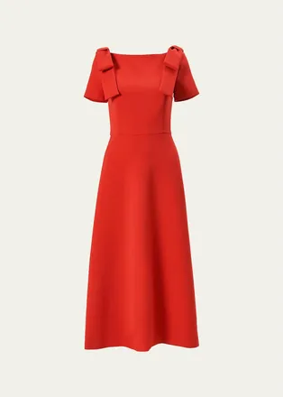 Carolina Herrera Boatneck Bow Short-Sleeve Midi Dress
