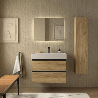 Cygnus Bath Mueble De Ba&ntilde;o Bequia Metal 80cm Roble Lavabo Veneto Porcelana