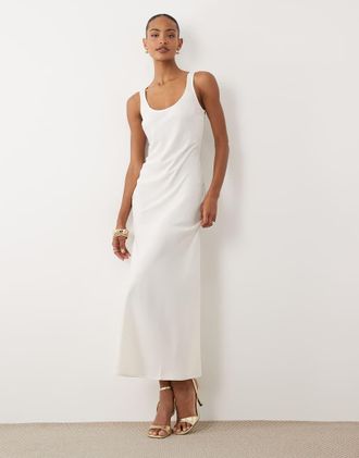 Vero Moda Vestito lungo in raso bianco con scollo rotondo