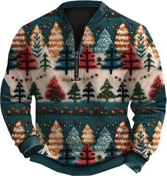 Generic Quarter Zip Mens Zip Jumper Christmas Graphic, Fashion Elbow Patch Xmas Pullovers for Men Uk Novelty Funny Holiday Parties Comfortable Sweatshirt Jump