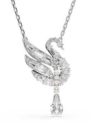 Swarovski Swan Crystal & Faux Pearl Pendant Necklace in White/Silver at Nordstrom