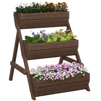OUTSUNNY 3 Tier Raised Garden Bed Wooden Elevated Planter Box Kit - Tan | TJ Hughes