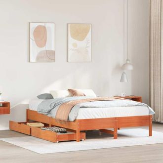 vidaXL Cama Sin Colch&oacute;n Madera Maciza Pino Marr&oacute;n Cera 150x200 Cm Vidaxl