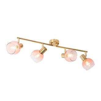 QAZQA Qazqa Art D&eacute;co Foco Art Deco Dorado Con Cristal Rosa 4-luces - Vidro Acero /vidrio Alargada Adecuado Para Led Max. 4 X 25 Watt