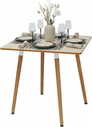 Relaxdays Relaxdays dining table, square, HxWxD: 75 x 75 x 75 cm, MDF & bamboo, for 4 people, Scandinavian, natural