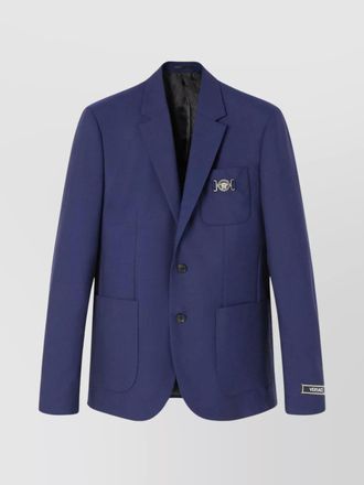 【関税&送料込】Versace Blue Stretch Wool Blazer Versace single-breasted Wool Blazer | Blue | FARFETCH SG