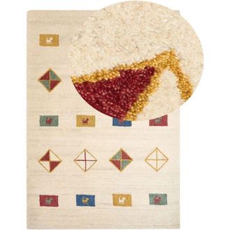 Beliani Tappeto Gabbeh di lana beige con motivo geometrico 160 x 230 cm Misinli