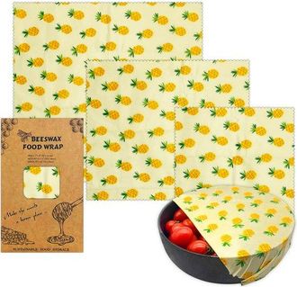 OEM Juego De 3 Pa&ntilde;os De Cera De Abeja Con Estampado De Pi&ntilde;a En Tres Tama&ntilde;os: Peque&ntilde;o, Mediano Y Grande, Envases Reutilizables Sin Pl&aacute;stico Para Fruta