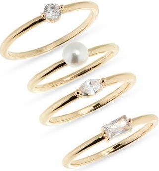 Nordstrom Rack Four-Piece CZ & Faux Pearl Ring Set in Clear- White- Gold at Nordstrom Rack, Size Small/medium