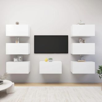 vidaXL Muebles De Sal&oacute;n 7 Uds Madera Ingenier&iacute;a Blanco 30,5x30x60 Cm Vidaxl