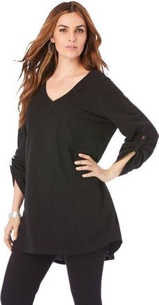 Roaman's Boyfriend Textured Tunic in Black at Nordstrom, Size 40