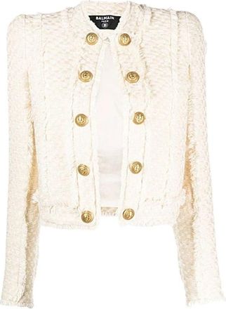 Balmain Katoenen Tweed Fringed Vest - Dames - Blazers - Beige - XS - Katoen - Jassen