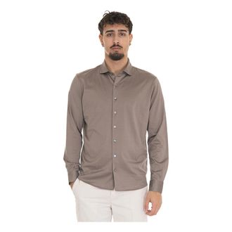 Gran Sasso Katoenen overhemd met lange mouwen en Franse hals - Heren - Casual Overhemden - Beige - M - Katoen - Overhemden
