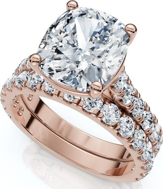 Pompeii3 Certified 4Ct Cushion Diamond Engagement Wedding Ring Set 14k Gold/PT Lab Grown