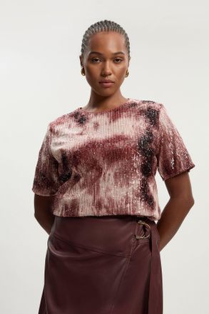 Karen Millen Womens Plus Size Ombre Sequin Woven Strong Shoulder Top - Multicolour Polyamide - Size 20 UK