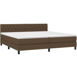 vidaXL Cama Box Spring Colch&oacute;n Luces Led Tela Marr&oacute;n Oscuro 200x200 Cm Vidaxl