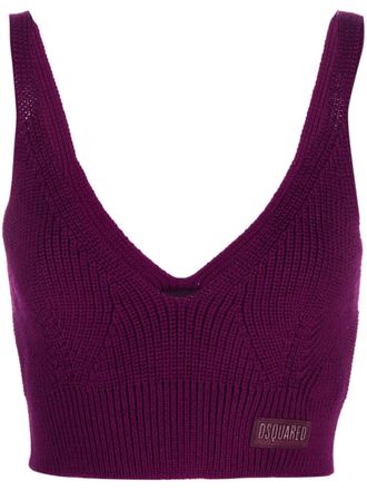 Dsquared2 logo-patch wool crop top - women - Calf Leather/Wool - S - Purple
