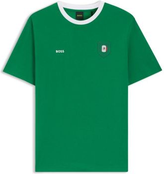 BOSS Stretch-cotton T-shirt with country flag and logo