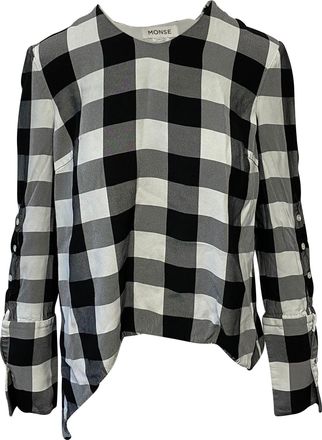 Monse Tartan Asymmetrical Blouse in White Viscose