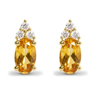 House of Brilliance 10K Yellow Gold Birthstone and Diamond Trio Stud Earrings