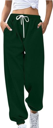 Generic Jogger Sweatpants for Women Drawstring Workout Pants with Pockets Solid Color Cuffed Trousers High Waisted Elastic Tracksuit Bottoms Baggy Jogging Jog