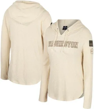 Colosseum Womens Colosseum Cream Washington Huskies OHT Military Appreciation Casey Raglan Long Sleeve Hoodie T-Shirt at Nordstrom, Size X-Large