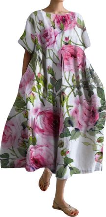 Generic Evening Dresses for Women UK Womens Plus Size Oversized Baggy Boho Floral Cotton Maxi Dresses Flowy Summer Casual Loose Long Dress 2024 Bodycon Dress 