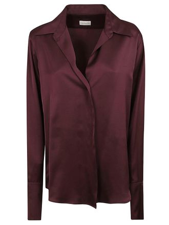 Dries Van Noten Silk Satin V-Neck Shirt with Fluid Fit