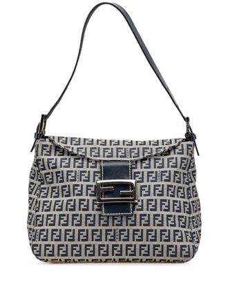 Fendi 2000-2010 Fendi Zucchino Canvas Double Flap Mamma schoudertas - Grijs