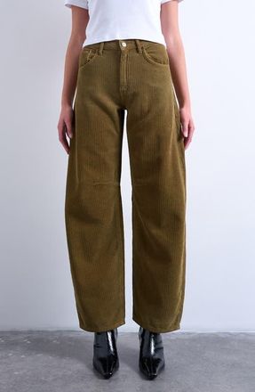 Topshop High Waist Barrel Corduroy Jeans in Tan at Nordstrom, Size 30 32