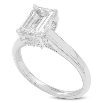 LuvMyJewelry Narine 14K White Gold Emerald Cut Lab Grown Diamond Hidden Halo Engagement Ring - 2.15 Ct at Nordstrom, Size 7