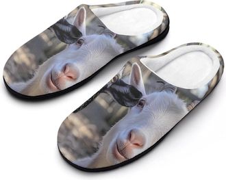 Generic Two Cute Goats Cotton Womens Slip-on Slippers Winter Warm House Shoes with Rubber Sole for Home Office Hotel