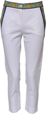Dolce & Gabbana White Cotton Mid Waist Tapered Trouser Womens Pants